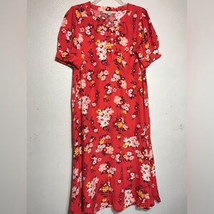 Ann Taylor Loft Red Floral Midi Dress 8p